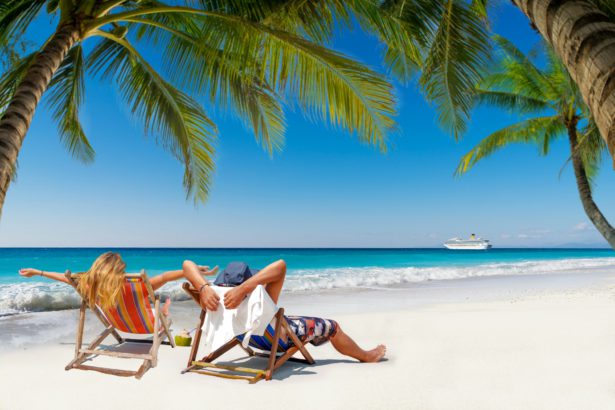 Couple on a tropical beach at Maldives