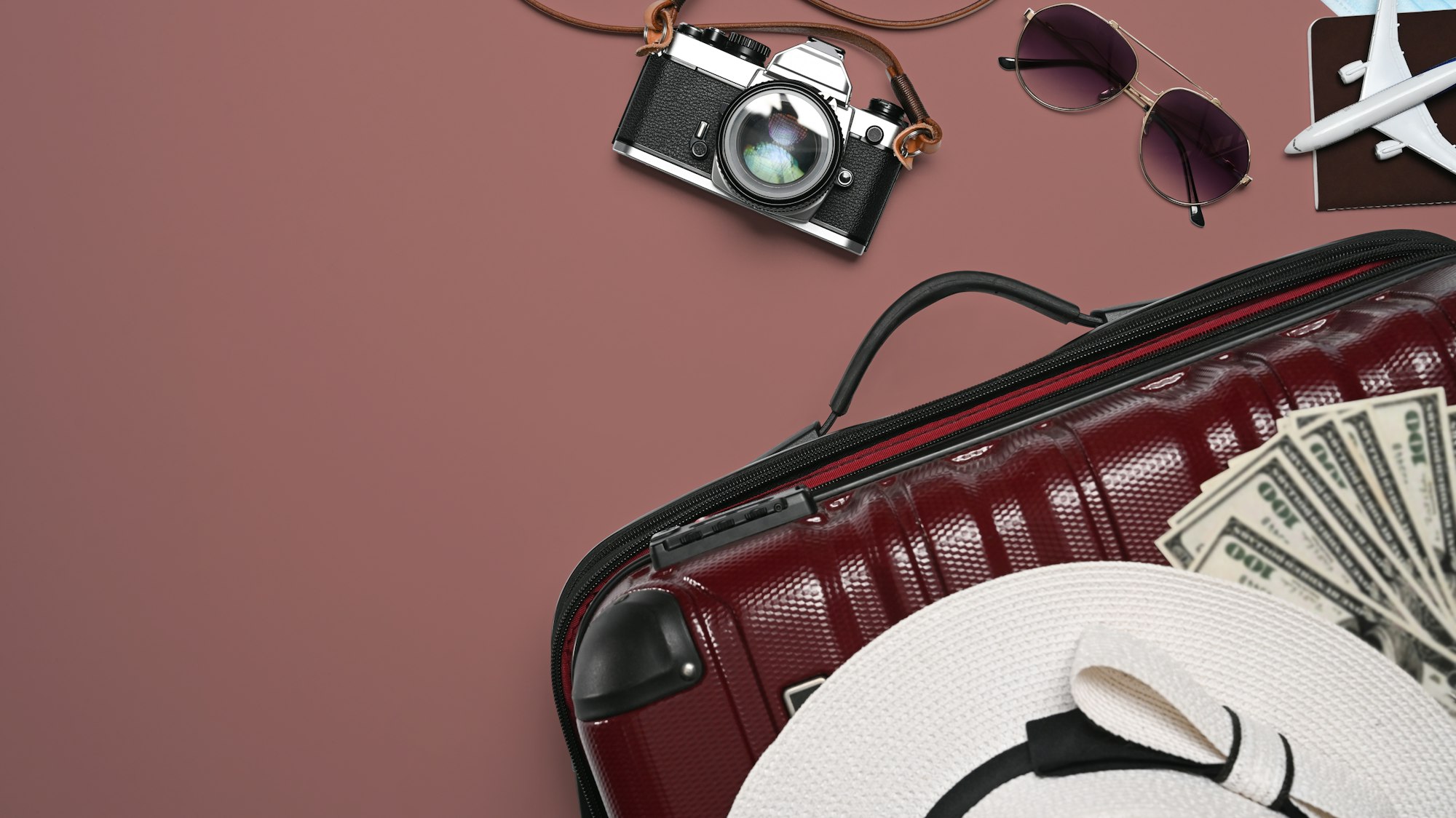 Holidays, travel, tourism, flight luggage concept.